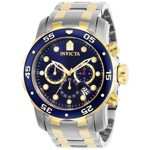 Reloj Invicta Pro Diver 0077 Fecha Cronometro Acero Inoxidable Plateado Dorado Azul