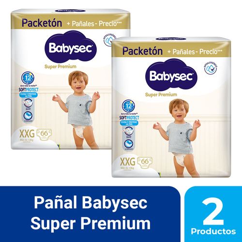 Pack Pañales para Bebé BABYSEC Super Premium Packetón XXG Paquete 66un x 2un