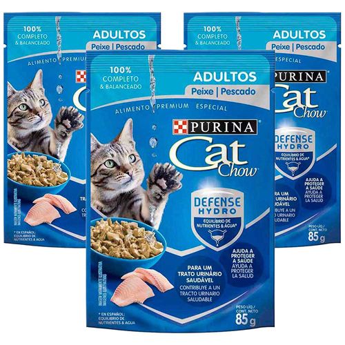 Pack CAT CHOW Adultos Pescado y Mariscos Pouch 85g x3un