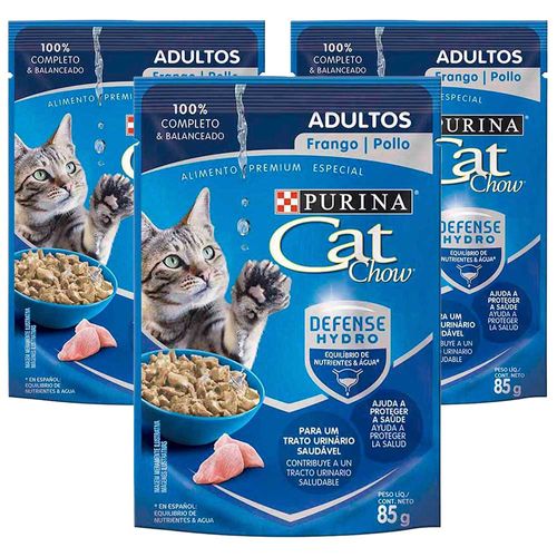 Pack CAT CHOW Adultos Pollo Pouch 85g x3un