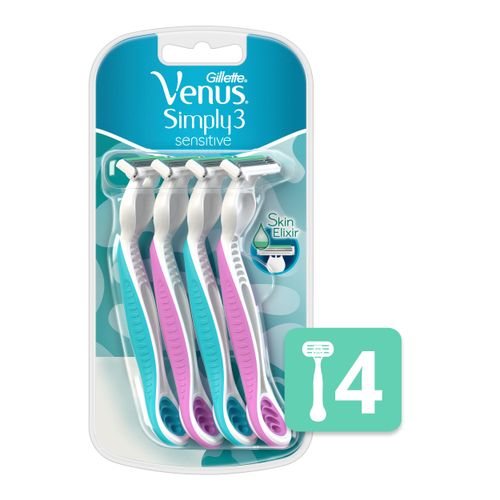 Máquina de Afeitar GILLETTE para Mujer Venus Simply 3 Sensitive Paquete 4un