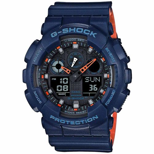 Reloj Casio G-Shock GA100L-2A Digital Analógico Acuático Resina Azul Naranja