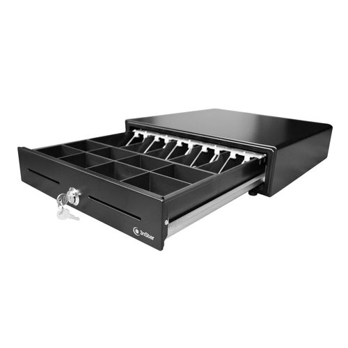 Gaveta de dinero 3NSTAR grande CD350, cuerpo de acero con bandeja de plástico ABS, negro