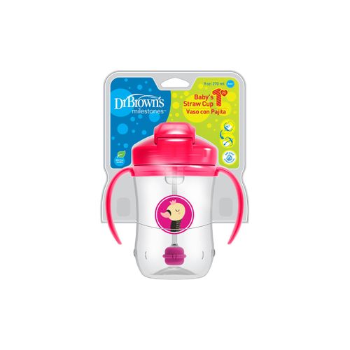 Vaso Transparante Cañita Dr Browns 9Oz Rosa