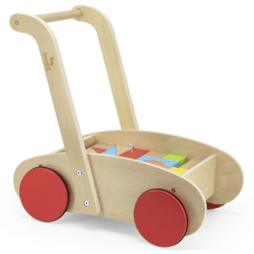 JUGUETE DIDACTICO CARRITO ANDADOR DE MADERA CON BLOQUES PARA BEBES