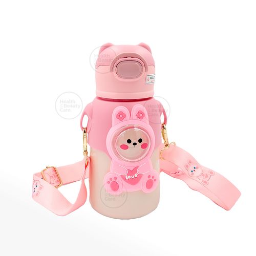 TERMO KAWAI 3D DE ANIMALITOS CON CORREA 500 ML - COLOR ROSADO