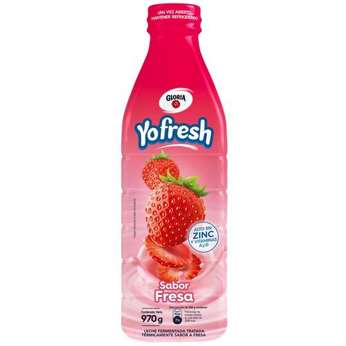 Leche Fermentada GLORIA Yofresh Sabor a Fresa Botella 970g