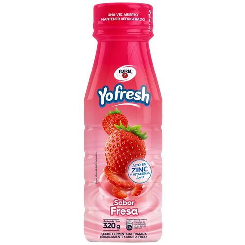 Leche Fermentada GLORIA Yofresh Sabor a Fresa Botella 320g