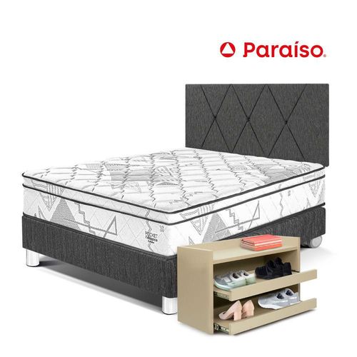 Dormitorio Pocket Advance 2 Plazas Charcoal + Zapatera Prem