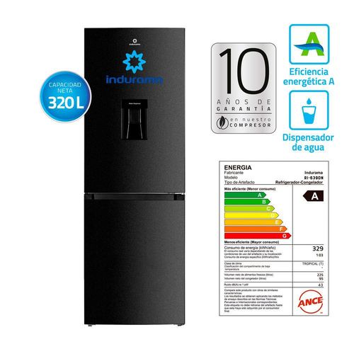 Refrigeradora Indurama Bottom Freezer RI-639DN 320L Negro