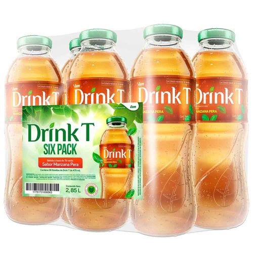 Bebida a Base de Té Verde DRINK T Manzana y Pera Botella 475ml Paquete 6un
