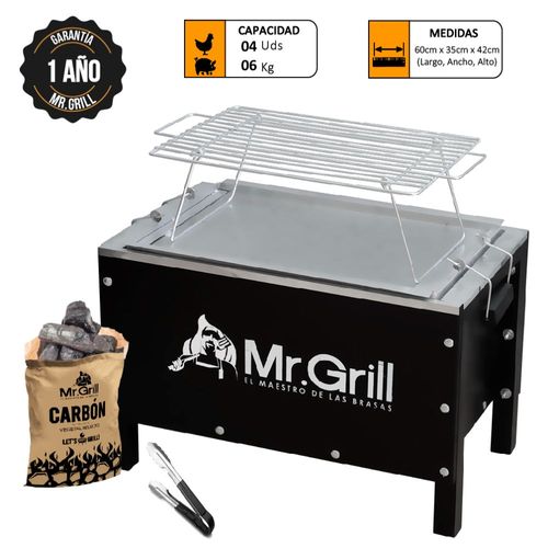 Caja China Mediana Mr. Grill Jr Sr+P.V+ Pinza +Carbón