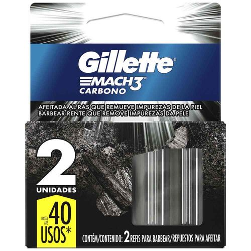 Cartuchos de Afeitadora Recargable GILLETTE Mach3 Carbono Caja 2un