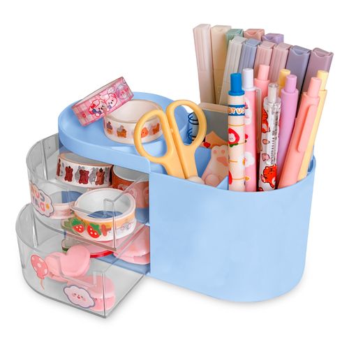 Caja Organizador de Escritorio Oficina Porta Lapiceros Plumones U05 Celeste