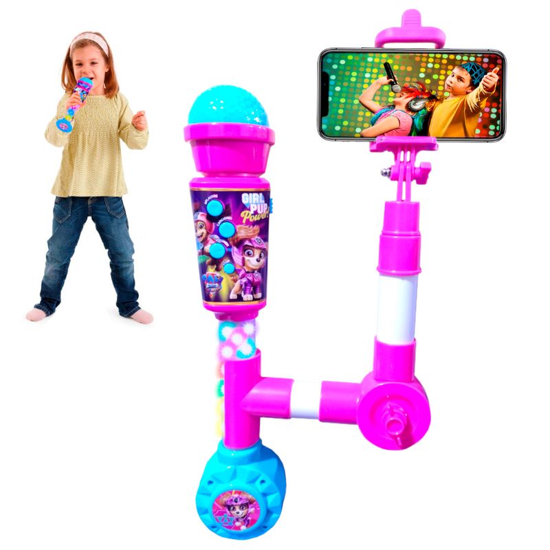 Microfono-Inalambrico-Karaoke-con-Luces-y-Soporte-para-Selfie-Paw-Patrol