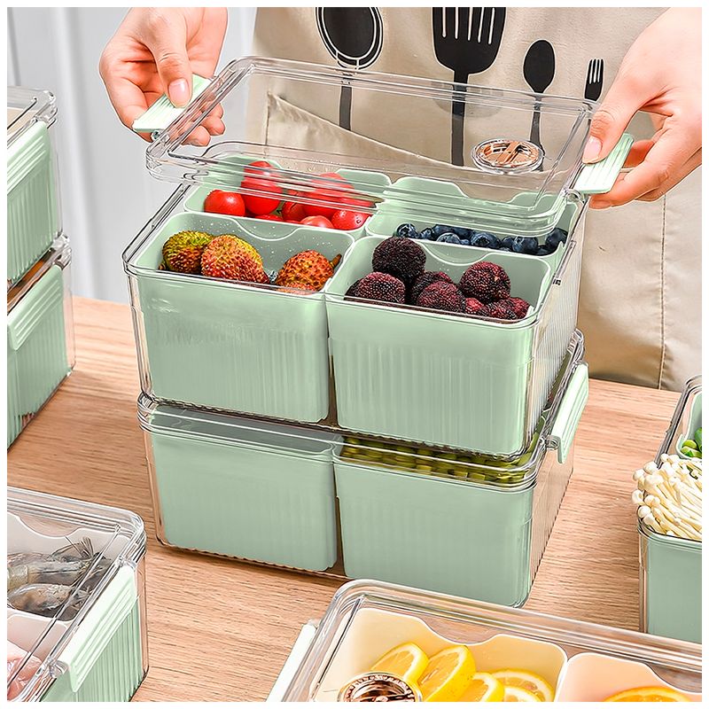 Caja-Organizador-Contenedor-de-Alimentos-Frutas-con-Tapa-4-Divisiones-F30-Verde