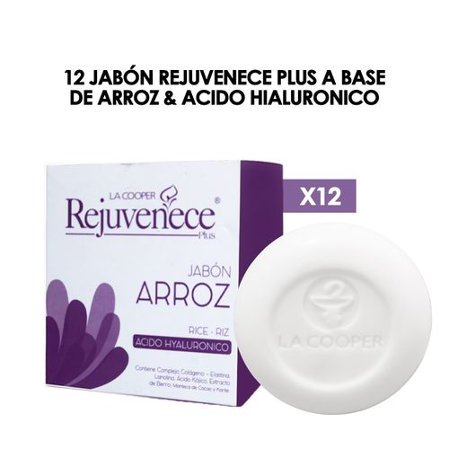 12 Jabón Rejuvenece Plus a base de Arroz & Acido Hialuronico