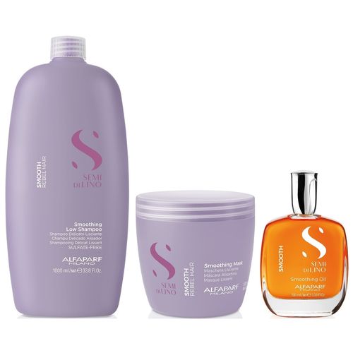 Shampoo Anti Frizz Sin Sal 1000ml + Mascarilla+ Aceite Alfaparf Smooth