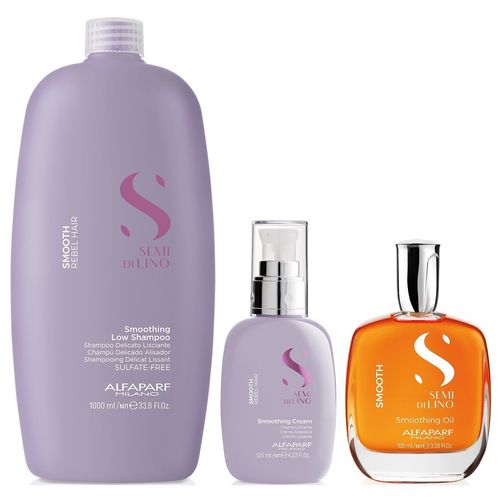 Shampoo Anti Frizz Sin Sal 1000ml + Crema + Aceite Alfaparf Smooth