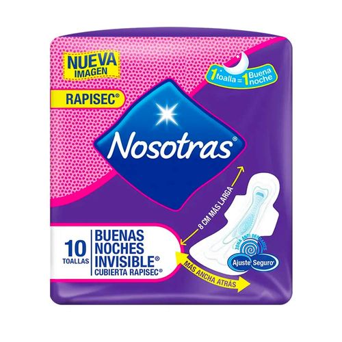 Toalla Higiénica NOSOTRAS Buenas Noches Invisible Rapisec Paquete 10un