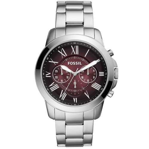 Reloj Fossil Grant FS5628 Cronómetro Acero Inoxidable Plateado Guinda