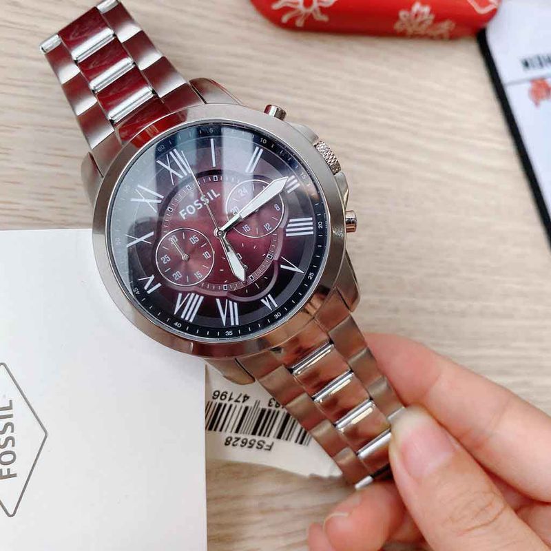 Reloj-Fossil-Grant-FS5628-Cronometro-Acero-Inoxidable-Plateado-Guinda