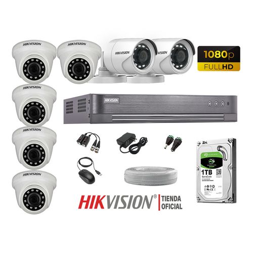 Kit 7 Cámaras Seguridad Hikvision Full Hd 1080P + Disco 1Tb Completo