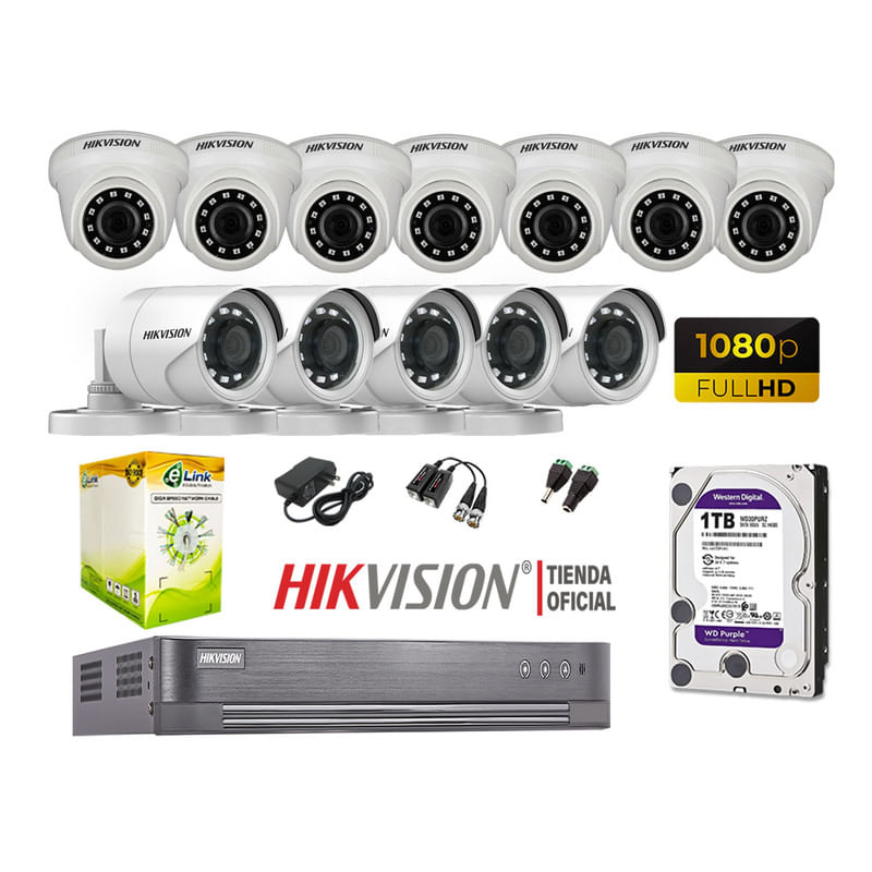 Kit-12-Camaras-Seguridad-Hikvision-Full-Hd-1080P---Disco-1Tb-Completo