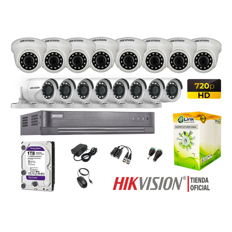 Kit-16-Camaras-Seguridad-Hikvision-Hd-720P---Disco-1Tb-Completo-P2P