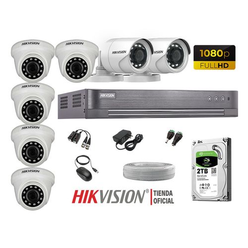 Kit 7 Cámaras Seguridad Hikvision Full Hd 1080P + Disco 2Tb Completo