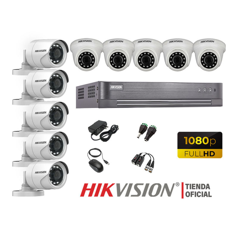 Kit-10-Camaras-Seguridad-Hikvision-Full-Hd-1080P---Cable-Hdmi-Oferta