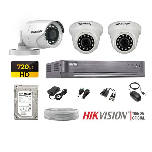 Kit 3 Cámaras Seguridad Hikvision Hd 720P + Disco 500Gb Completo P2P