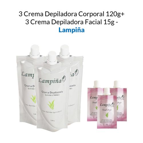 3 Crema Depiladora Corporal 120g + 3 Crema Depiladora Facial 15g - Lampiña