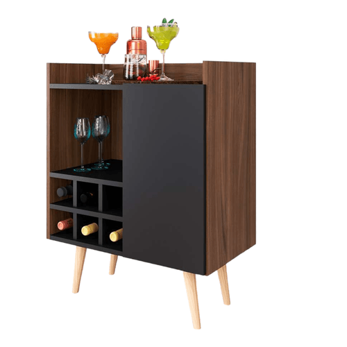 MUEBLE BAR PALTO NEGRO CON NOGAL - DIBA MUEBLES