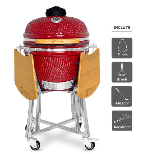 Kamado 20 Rojo + Funda Protectora + Atizador + Brush + Cenicero