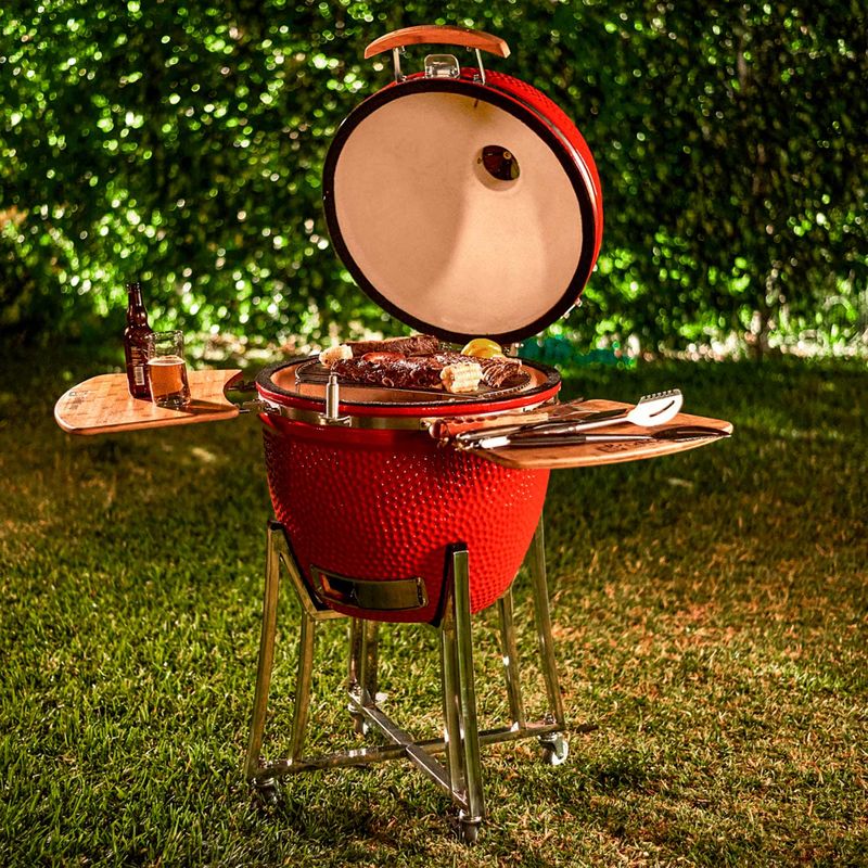 Kamado-20-Rojo---Funda-Protectora---Atizador---Brush---Cenicero