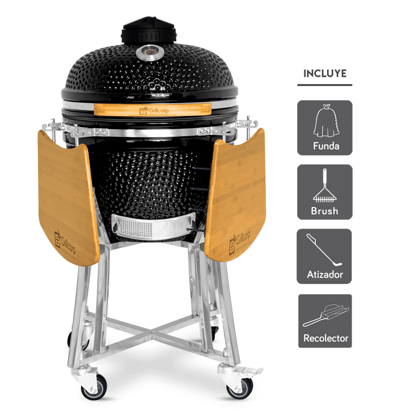 Kamado-20-Negro---Funda-Protectora---Atizador---Brush---Cenizero