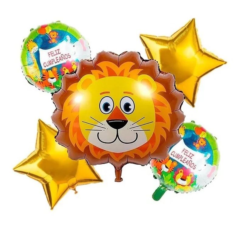 Set-x-5-globos-leon-safari-animales-fiesta-de-cumpleaños