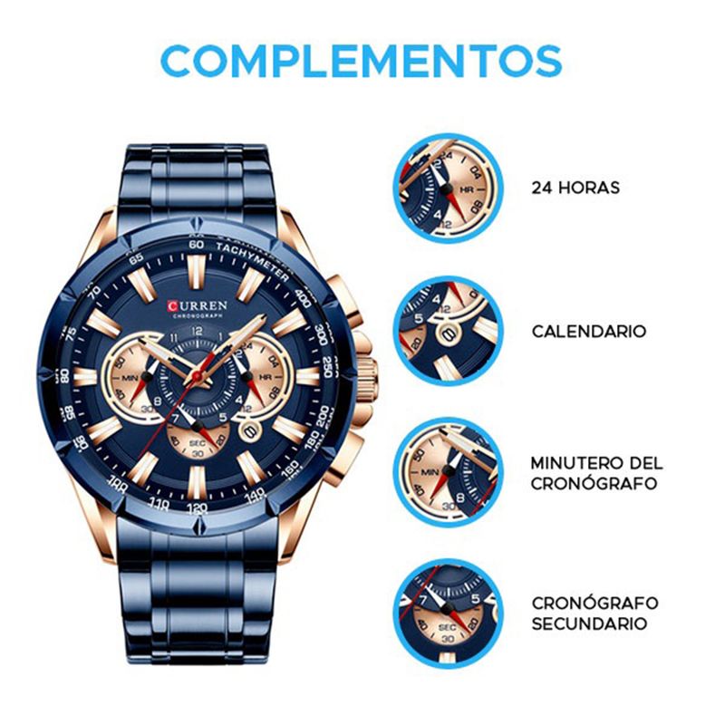 RELOJ-HOMBRE-CURREN-8363-ACERO-INOXIDABLE-DE-LUJO-QUARTZ-CON-CRONOGRAFO-AZUL