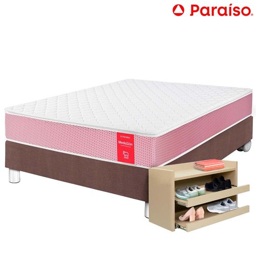 Cama PARAISO Medallon Ergo 1.5 Plaza Chocolate + Zapatera Premiun