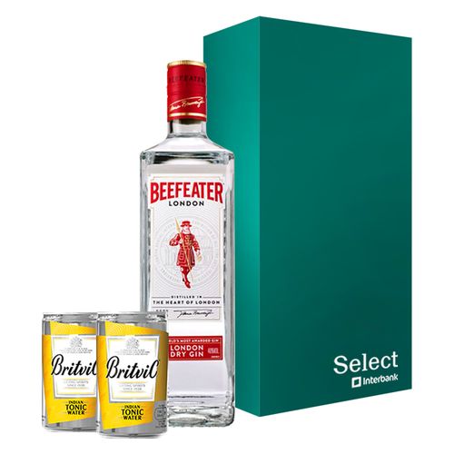 GIFT BOX GIN BEEFEATER LONDON DRY 700ml + 02 LATAS AGUA TONICA BRITVIC 150ml