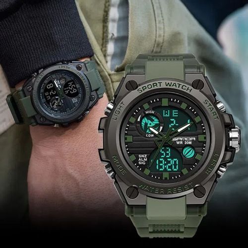 Reloj Hombre Deportivo Análogo Digital  Impermeable con Cronógrafo Militar Resistente al Agua - Verd