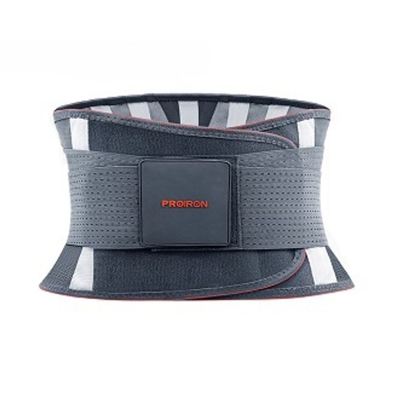 Soporte-lumbar-transpirable-PROIRON-gris-y-naranja-Talla-en-M