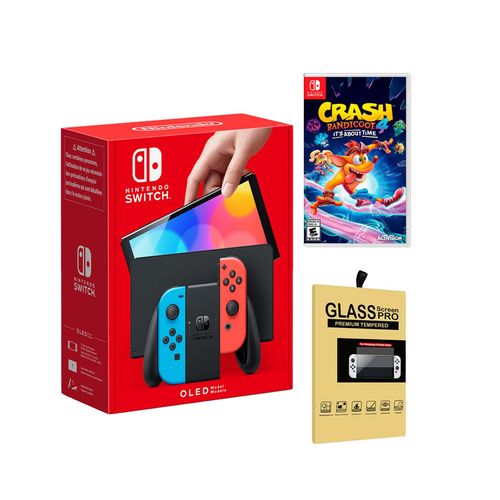 Consola Nintendo Switch Oled Neón + Crash Bandicoot 4 + Mica