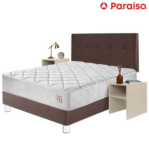 Dormitorio PARAISO Pocket Max 2 Plaza Chocolate + 2 Velador Repisa