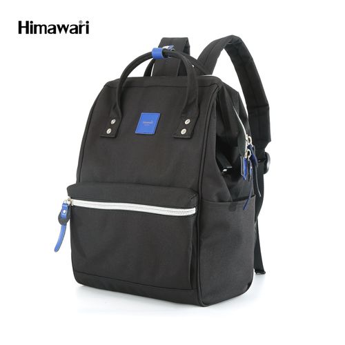 Himawari - Mochila multibolsillos porta laptop con USB - Negro y Azul