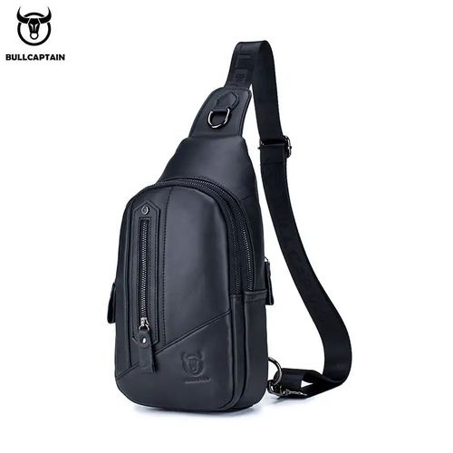 BullCaptain - Mochila Cruzada de Cuero Mate XB-126-BK Negro