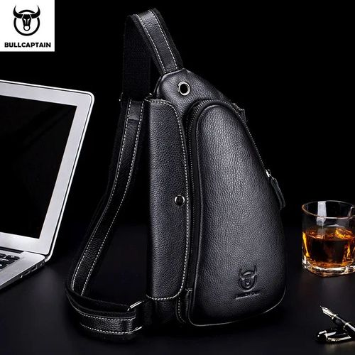 BullCaptain - Mochila Cruzada de Cuero Mate XB-125-BK Negro