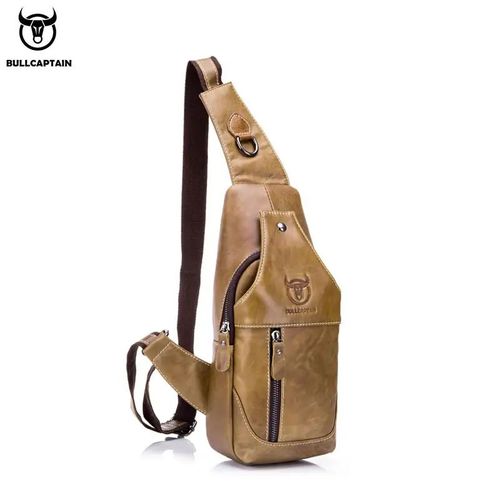 BullCaptain - Mochila Cruzada de Cuero Mate XB-019-BR Beige