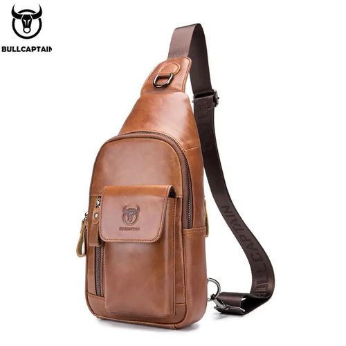 BullCaptain - Mochila Cruzada de Cuero Mate XB-121-BR Marrón